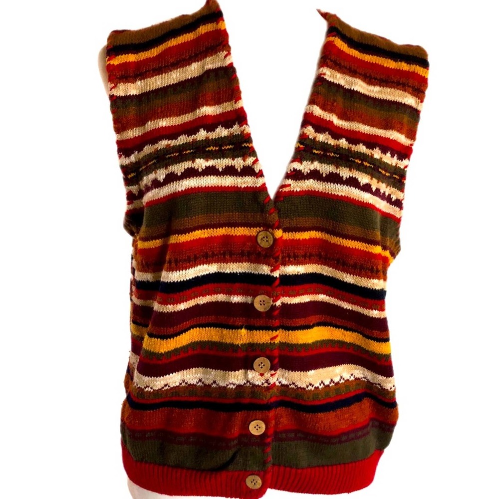 Vintage RUSS Original Sports Company Horizontal Striped Sweater Vest Sz M